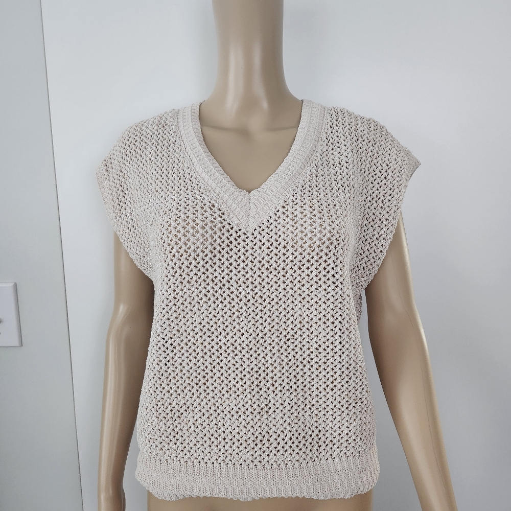 JOIE Women's Pullover Knit‎ Sweater Vest Top Cream Metallic Medium Contemporary